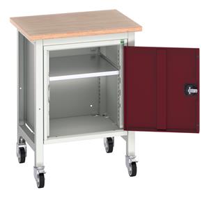 16922202.** verso mobile workstand with cupboard & multiplex top. WxDxH: 700x600x930mm. RAL 7035/5010 or selected